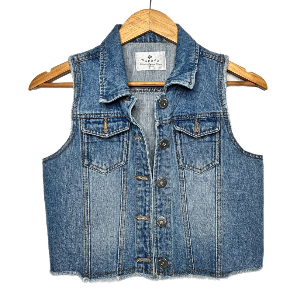 Girls Medium Denim vest, Papaya, Y2K, Western, Moto, Rock n Roll